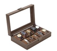 CeiBand Boîte à montres bois à 10 Grille Compartiments, Cuir Grain de Bois Vitrine de Montres Écrin à Montres Rangement pour Hommes Boîte avec Couvercle en Verre Coussinets Montres (33*21.5*8.5cm)