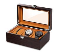 CeiBand Boîte à Montres en Bois à 3 Grille, Coffret à Montres en Bois, Écrin, avec Couvercle Transparent et Coussin, Organisateur de Rangement Boîtier Montre, Boîte à Montres Cadeau pour Homme Fille