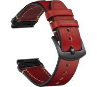 CeiBand Cuir Bracelet pour Garmin QuickFit 22mm 26mm, Boucle en Inoxydable, Libération Rapide, Doux Confortable Cuir Bracelet pour Garmin QuickFit 22mm 26mm Femme Homme - Rouge