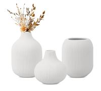 CeiBand Lot de 3 Ceramic Vase, Decoratif Vase en Céramique de Style Nordique, Vase Décoratif Rond, pour Décoration de Salon, Chambre à Coucher, Mariage, Table, Décoration Intérieure - Blanc Crème