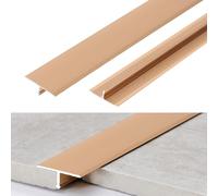 CEIEVER Bande de Transition Sol en T Aluminium 0,9 mx2cm Baguettes de Finition Barre de Seuil Métal 3 Pcs Seuil de Porte Profil de Transition pour Transitions de Sol entre Seuils Sols Bois (Or)