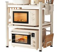 CEIEVER Étagère extensible pour micro-ondes - Organiseur de placard à micro-ondes - Avec 6 crochets, porte-couteaux, porte-baguettes, support de planche à découper, étagère de cuisine extensible de 40