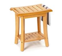 CEIEVER Tabouret de salle de bain en bambou écologique avec surface imperméable - Banc ergonomique pour salle de bain polyvalent avec espace de rangement | Tabouret de salle de bain élégant pour plus