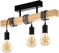 Ceiling Light 3, Vintage 3-Flame Industrial Design, Retro Suspension in Steel and Wood, Black Color