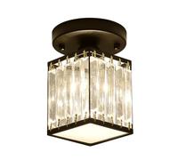 Ceiling Light Fixture Mini Crystal Socket Black/Gold Metal Near Small Semi-Flush Chandelier For Entryway Hallway Bedroom Kitchen/K Square