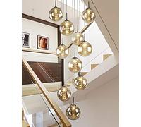 Ceiling lighting 10 Boules De Verre Escalier Lustre Long Pendant Lumière Bâtiment Duplex Grand Lustre Salon Villa Creux Moderne Escalier Minimaliste Lampe 40x200 cm (Couleur : Champagne)