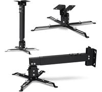 Ceiling Mount Support de projecteur jusqu'à 20 kg, Longueur réglable, réglage Angulaire de 25 degrés, en Acier, Montage Mural et au Plafond, Structure légère et Stable (Noir)