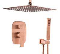 Ceiling Mounted Bathroom Brass Rose Gold 10-12 inch Rainfall Shower Faucet Mixer Set with Handheld Shower, Shower Set,10 inch