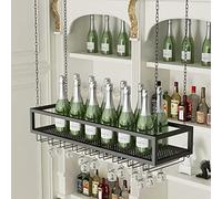 Ceiling Mounted Black Wine Rack Holder Metal Goblet Holder with Iron Chain Perfect for Bars, Restaurants & Kitchens, Wine Glass & Bottle Storage (100x25x20cm)