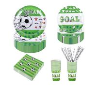 CEILIWEN Ensemble de vaisselle de fête de football vert et blanc 125 pièces | Assiettes de football pour 25 invités (22,9 cm et 17,8 cm), tasses, serviettes et pailles | Décorations de fête complètes