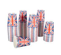 CEILIWEN Lot de 100 gobelets en carton motif drapeau britannique pour anniversaire de mariage, fêtes de rue et célébrations royales - Gobelets patriotiques rouge, blanc, bleu (100 tasses)