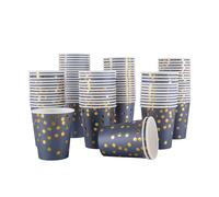 CEILIWEN Lot de 100 gobelets en papier bleu marine et doré à pois pour boissons chaudes et froides - Idéal pour mariages, célébrations et événements - 250 ml
