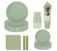 CEILIWEN Lot de 250 Assiettes en Carton et Serviettes de Table - 22,9 cm et 17,8 cm, Gobelets, Pailles pour 50 Invités - Vert Sauge