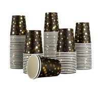 CEILIWEN Paquet de 100 tasses en papier noir et or Star, tasses en papier or 9 OZ/250ml, tasses en papier Party pour les boissons chaudes et les boissons froides