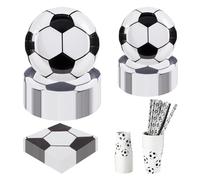 CEILIWEN Set de Décoration Fête Football 125 Pièces-25 Assiettes Jetables Premium (23 cm & 18 cm), Verres, Serviettes, Pailles - Décoration Complète pour Coupe du Monde à Thème Sportif