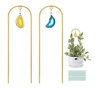 Ceiner Lot de 2 petits treillis dorés pour plantes grimpantes d'intérieur, mini support en métal pour plantes grimpantes en pot, treillis décoratif bohème avec agate pour Hoya, Pothos, lierre, Philodendron