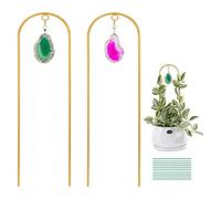 Ceiner Lot de 2 petits treillis dorés pour plantes grimpantes d'intérieur, mini support en métal pour plantes grimpantes en pot, treillis décoratif bohème avec agate pour Hoya, Pothos, lierre, Philodendron