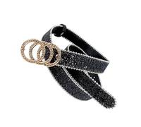 Ceinture à boucle ronde pour adultes et adolescents - Bordure en perles et paillettes - Ceinture pour pantalon Blingbling - Ceinture élégante - Ceinture western, Noir , three circles
