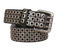 Ceinture À Rivets À Œillets À 3 Rangées 105-150 cm Ceinture en Cuir Extra Longue pour Hommes et Femmes, Ceinture Gothique en Cuir de Vachette Punk Avec Trous de Rivets Creux 3 Boucles À Ardillon