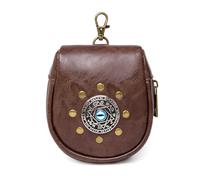 Ceinture à suspendre style viking vintage du milieu du siècle, porte-monnaie, sac de ceinture chevalier niche, accessoire fait à la main en cuir synthétique avec emblèmes, marron et noir, marron