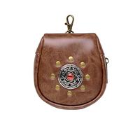 Ceinture à suspendre style viking vintage du milieu du siècle, porte-monnaie, sac de ceinture chevalier niche, accessoire fait à la main en cuir synthétique avec emblèmes, marron et noir, Brun,