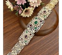 Ceinture carrée en cristal doré pour femme - Fleur marocaine algérienne - Bijoux de mariage - Chaîne de corps - Caftan