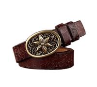 Ceinture, Ceinture western en cuir véritable, style cowgirl/cowboy, ornée d'un motif relief et gravé avec boucle étoile, largeur 2,8 cm(Coffee,110cm/waist:36"~38")