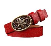 Ceinture, Ceinture western en cuir véritable, style cowgirl/cowboy, ornée d'un motif relief et gravé avec boucle étoile, largeur 2,8 cm(Rosso,120cm/waist:32"~34")