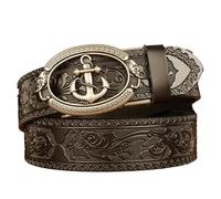 Ceinture, Ceinture western sculptée for homme et femme, style cowgirl rétro, boucle ancre, motif floral, cuir, 3,5 cm de large(Schwarz,130cm/waist:44"~46")