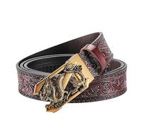 Ceinture, Ceinture western style cowgirl/cowboy en cuir véritable gaufré avec boucle dragon dorée, for jeans et pantalons, largeur 35 mm(Coffee,120cm/waist:40"~42")