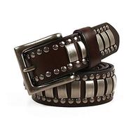 Ceinture, Ceintures en cuir de vachette cloutées for femmes et hommes, style gothique, carrées, perles rivets métalliques(Coffee,105cm/waist:34"~36")