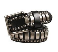 Ceinture, Ceintures en cuir de vachette cloutées for femmes et hommes, style gothique, carrées, perles rivets métalliques(Schwarz,125cm/waist:42"~44")