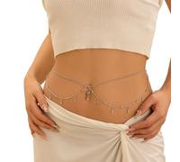 Ceinture Chaine 1 chaîne de ventre en acier inoxydable couleur or/argent, pendentif sexy, ceinture, taille, bijoux(Silver Color)