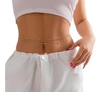 Ceinture Chaine 1 chaîne de ventre sexy ronde et transparente avec strass for femme, accessoire bijouterie en métal couleur or argent(Gold Color)