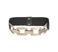 Ceinture Chaine Ceinture élastique carrée en métal doré for femme, avec boucle en chaîne, style décontracté et vintage, for décorer un manteau ou une robe(81cm,Black)