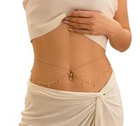 Ceinture Chaine Chaîne de ventre simple en acier inoxydable couleur or/argent, bijoux sexy à double couche(Gold Color)