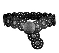 Ceinture chaîne grande taille pour femme, chaîne de taille médiévale en cuir végétalien et métal, accessoire de corps épais et réglable de 130 cm (XL, noir)