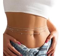 Ceinture Chaine Lot de 3 chaînes ventre sexy à pompon for femmes, couleur or et argent, en métal, maillons plage, bijoux corps, accessoire(Silver Color)