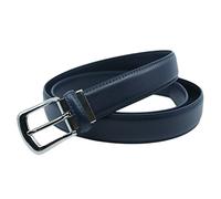 Ceinture classique 3 cm en croûte de cuir de vachette ajustable boucle argenté à ardillon 120 cm, Bleu Marine, 120 cm