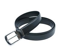 Ceinture classique 3 cm en croûte de cuir de vachette ajustable boucle argenté à ardillon 120 cm, Noir, 120 cm