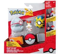 Pokémon Bandai Ceinture Clip 'N' Go - 1 Ceinture, 1 Quick Ball, 1 Premier Ball et 1 Figurine 5 cm Flambino (Scorbunny) - Accessoire pour se déguiser en Dresseur JW2716