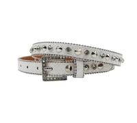Ceinture cloutée à rivets tendance pour femme et fille en cuir PU tendance punk pour robe pantalon cool ornement taille unisexe étincelante, blanc, B