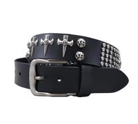 Ceinture Cloutée Pour Femme Métal Punk Rock Rivets Disposés En Cercle Croix Et Tête De Mort Sangle De Taille Noire Cuir Véritable(115cm/45")