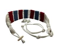 Ceinture cordée décorative style napoléon, motif rayé rouge et marine, pompons blancs
