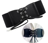 Ceinture corset élastique pour femme, noir, matière synthétique avec empiècements en cuir, 70x9.8 cm