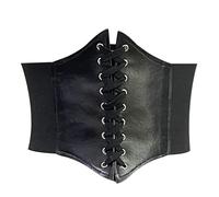 Ceinture Corset en Cuir Large Noir Elastique à Lacets Rétro pour Femme - Accessoire Pirate pour Halloween, Fête, Cosplay Catwoman