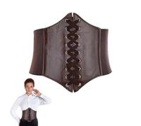 Ceinture Corset Femme en Cuir Large - Pirate Marron Elastique à Lacets Rétro - Taille Accessoire pour Halloween Fête Cosplay Catwoman