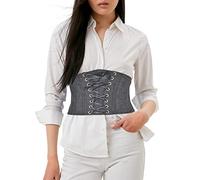 Ceinture Corset pour Femme Élastique Ceinture Corset à Lacets Rétro Large Ceinture Corset Femme en Cuir Ceinture Taille Haute Respirant pour Pardessus,Robe,Fête,Jupe,Tenue (03-Black, One Size)