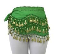 Ceinture Danse Orientale Accessoires de foulard de hanche de danse du ventre for femmes, jupe de ceinture à 3 rangées avec des pièces de monnaie de ton doré for la danse du ventre, chaîne de taille, d