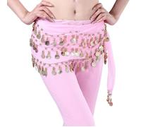 Ceinture Danse Orientale Belly Danse du ventre Ethnique Soie Écharpe Foulard Femme Fille -Rose clair